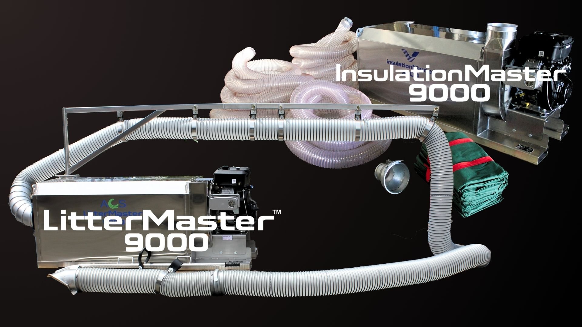Insulation and leaf litter vacuum system Insulation master 9000 and Litter Master 9000